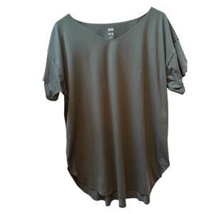 Uniqlo AIRism  Black Round Neck Short Sleeve Knit Top Dry Cool to Touch Sz L‎